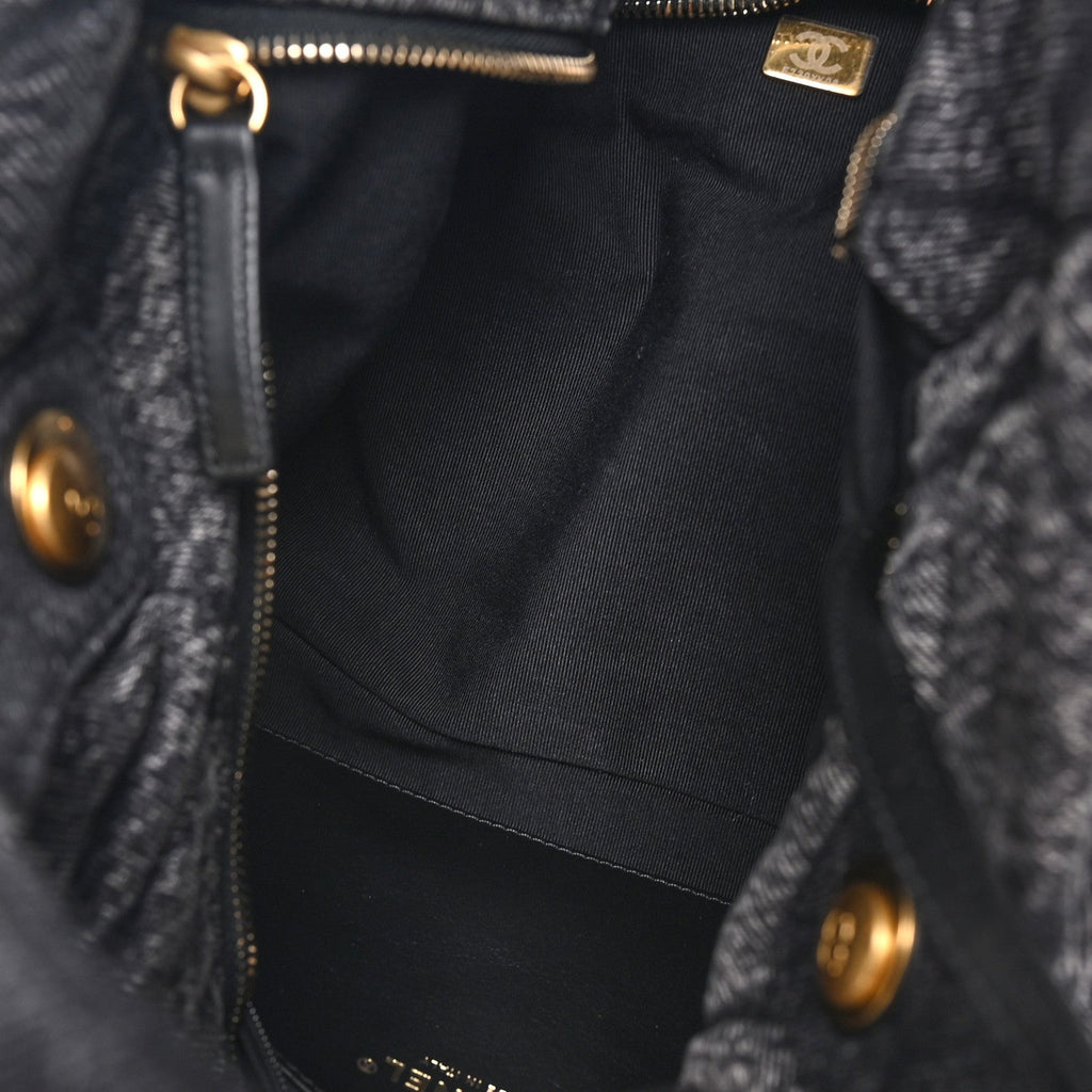Washed Denim Quilted Maxi Bow Bag Black