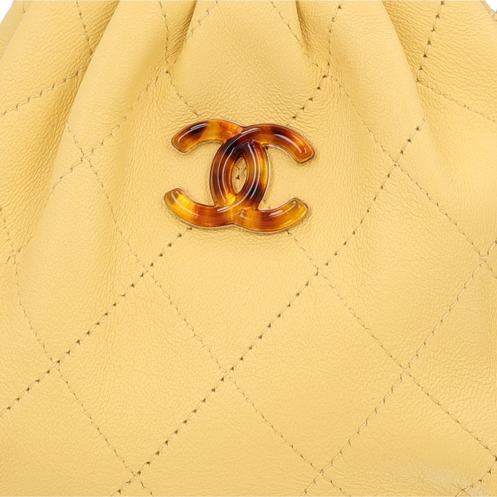 Lambskin Plexiglass Tortoise Shell Quilted Mini Pouch Yellow