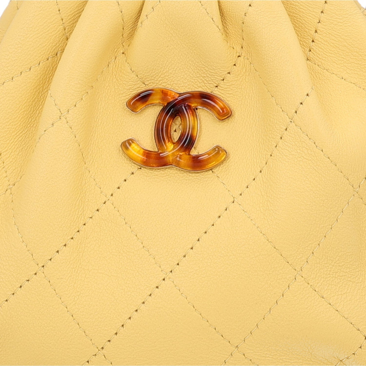 Lambskin Plexiglass Tortoise Shell Quilted Mini Pouch Yellow