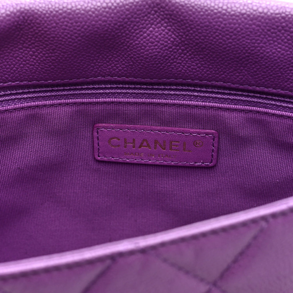 Shiny Caviar Quilted Large Chain Melody Flap Purple