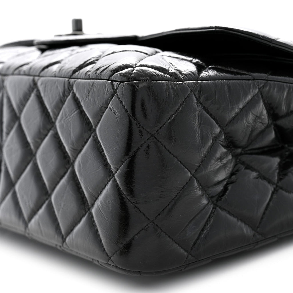 Shiny Distressed Calfskin Quilted Jumbo Double Flap So Black