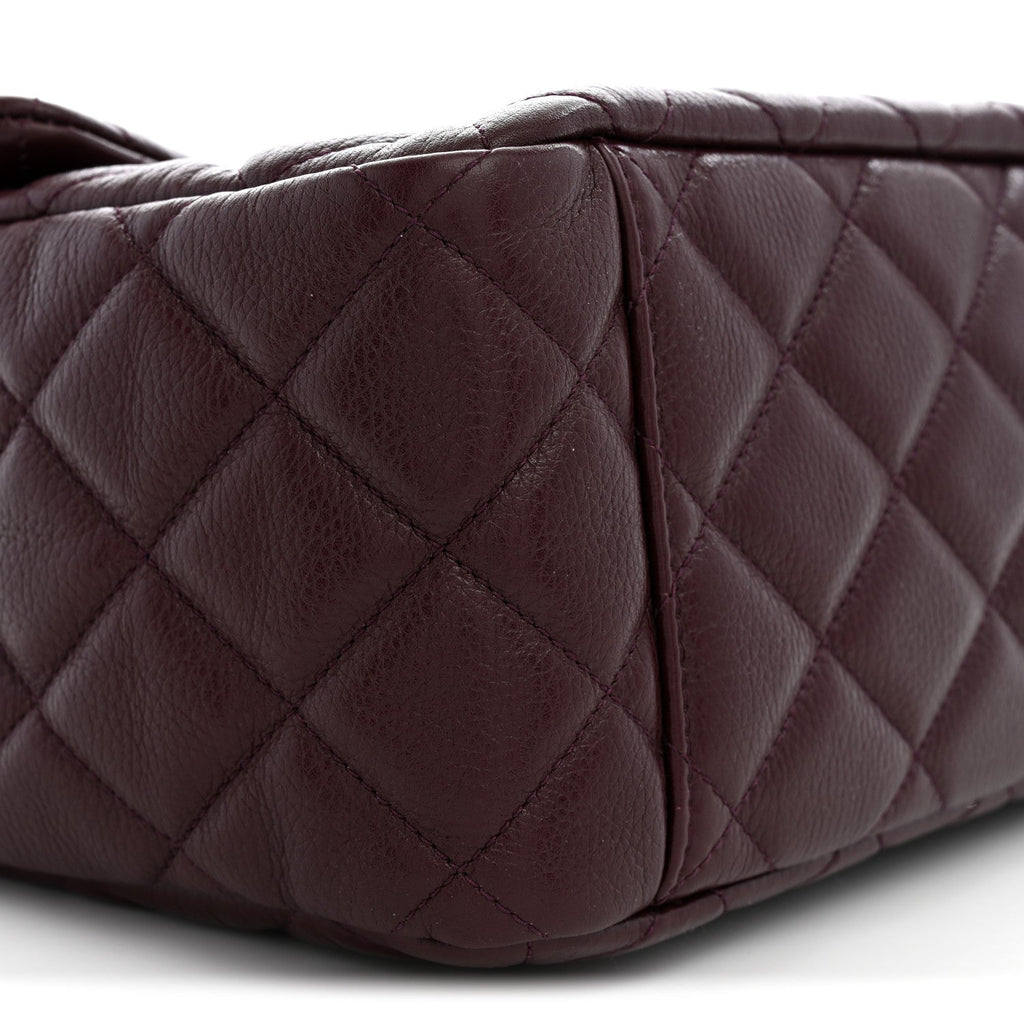 Grained Calfskin Quilted XXL Travel Flap Bag Burgundy