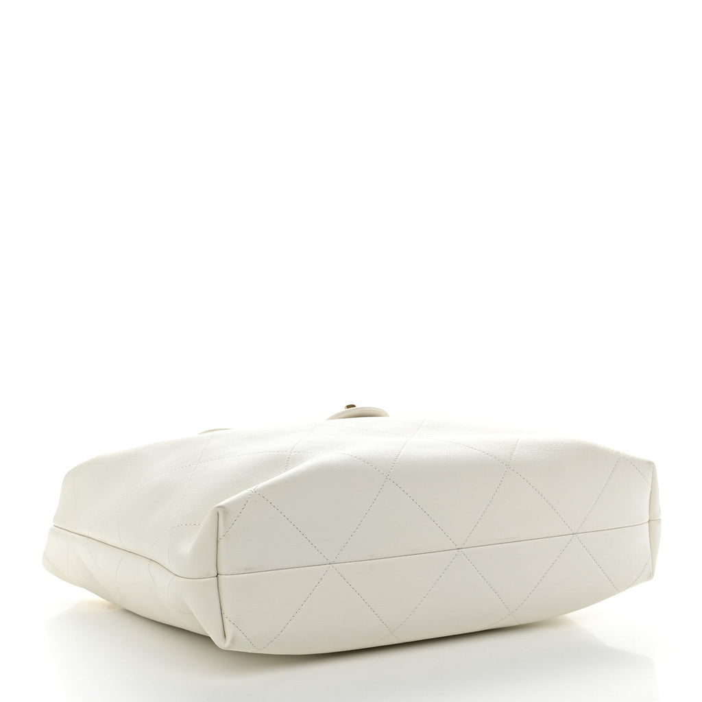 Calfskin Quilted Small Maxi Chain Hobo White