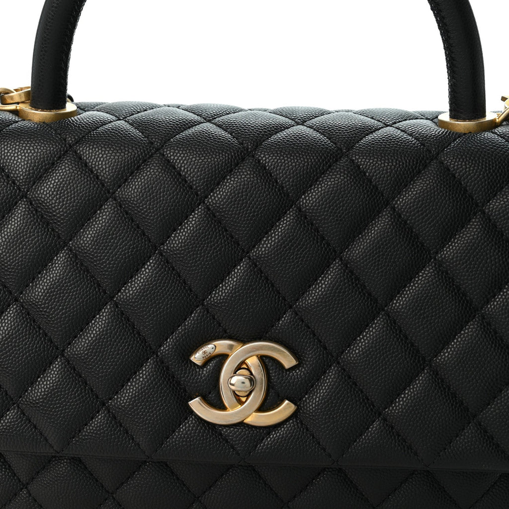 Caviar Quilted Small Coco Handle Flap Black
