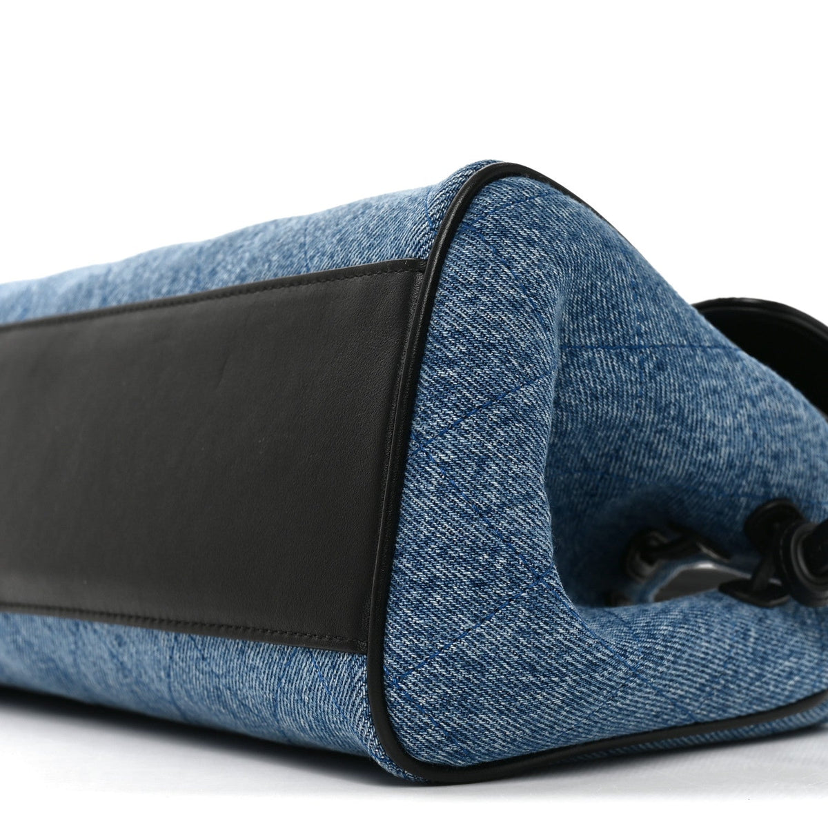 Calfskin Denim Stitched Urban Essentials Small Shopping Bag Blue Black