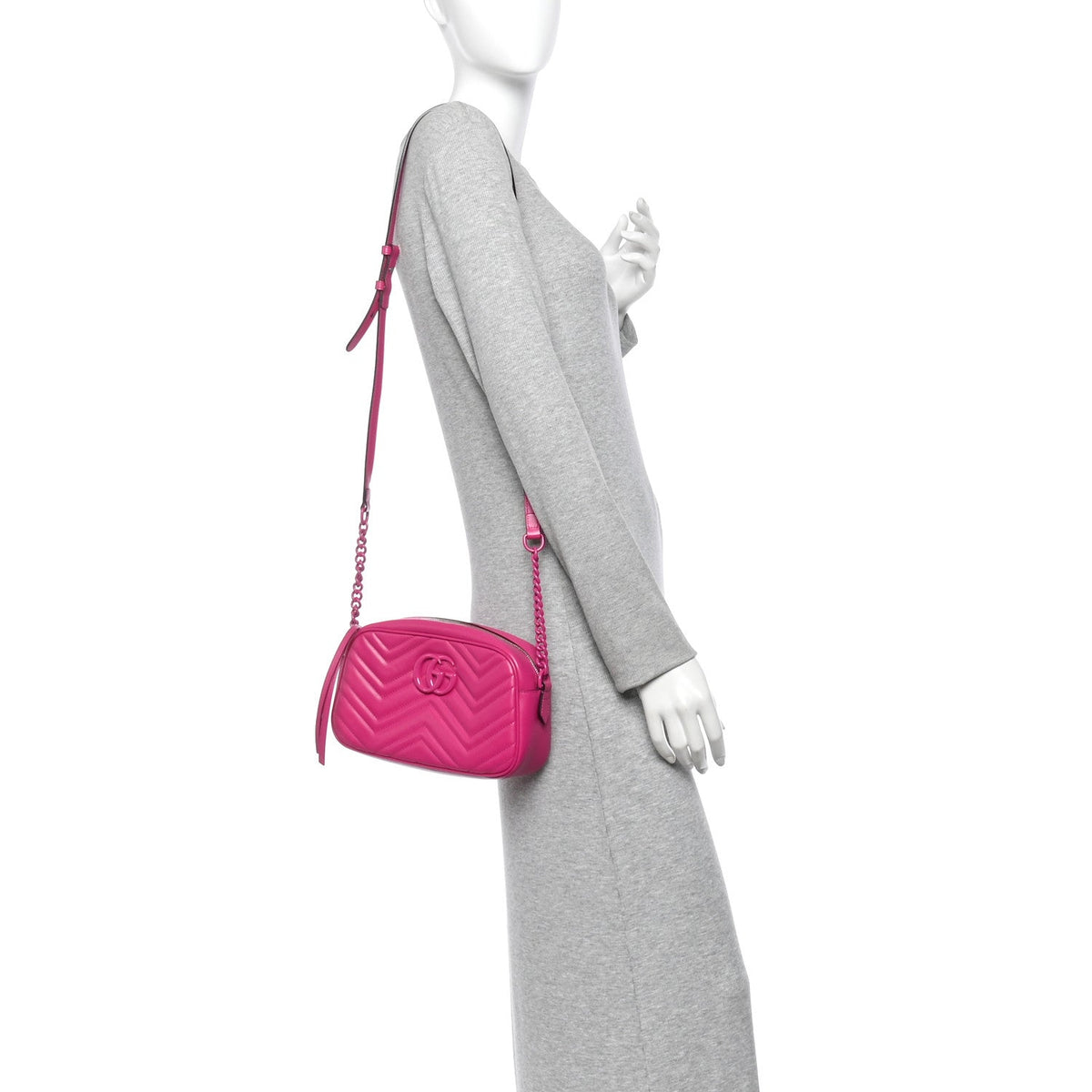 Calfskin Matelasse Monochrome Small GG Marmont Chain Shoulder Bag Classic Fuxia