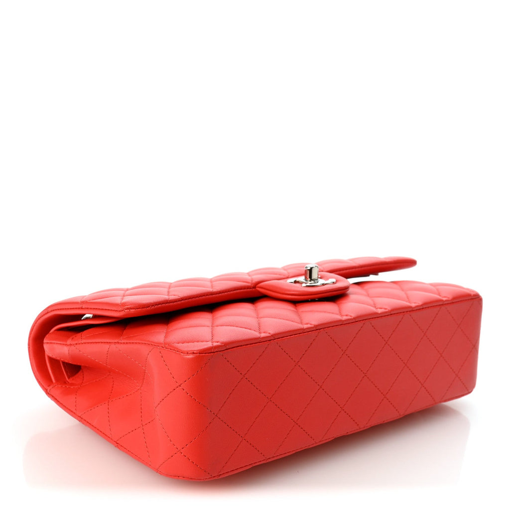 Lambskin Quilted Medium Double Flap Red