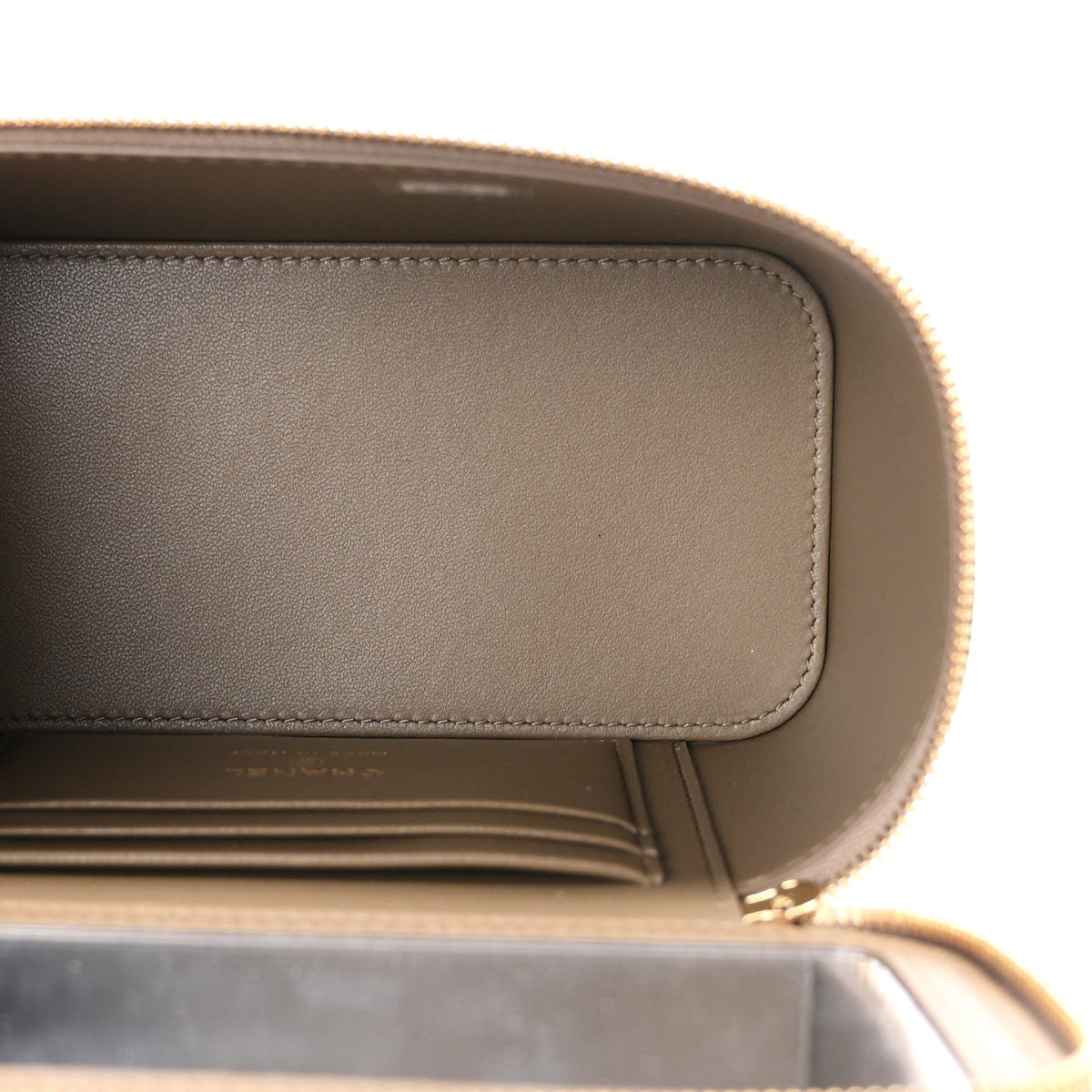 Calfskin Lizard Embossed Top Handle Vanity With Chain Dark Khaki