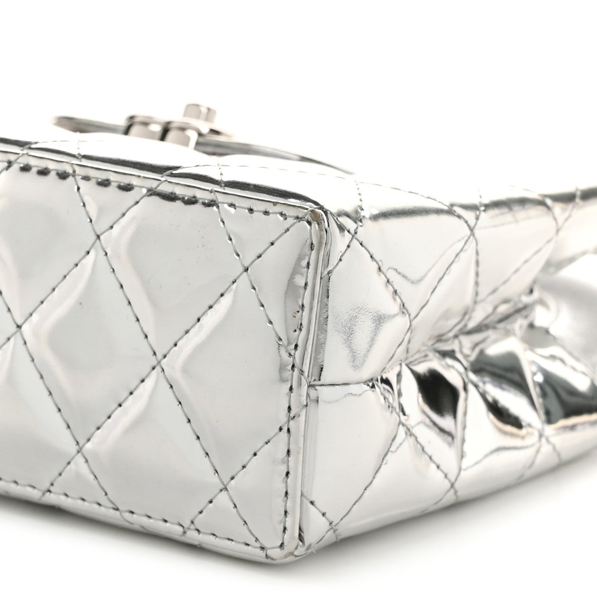 Mirror Calfskin Metallic Calfskin Quilted Nano Kelly Shopper Silvery