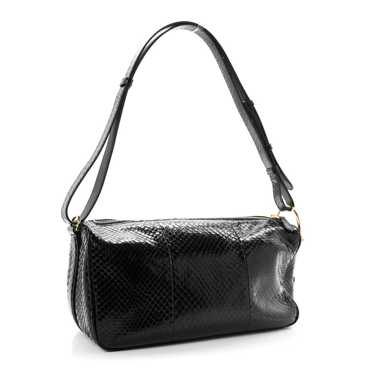 Snakeskin Half Horsebit Medium Shoulder Bag Black
