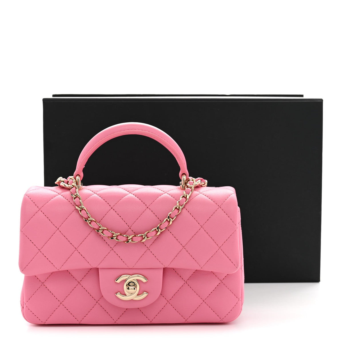 Lambskin Quilted Mini Top Handle Rectangular Flap Light Pink