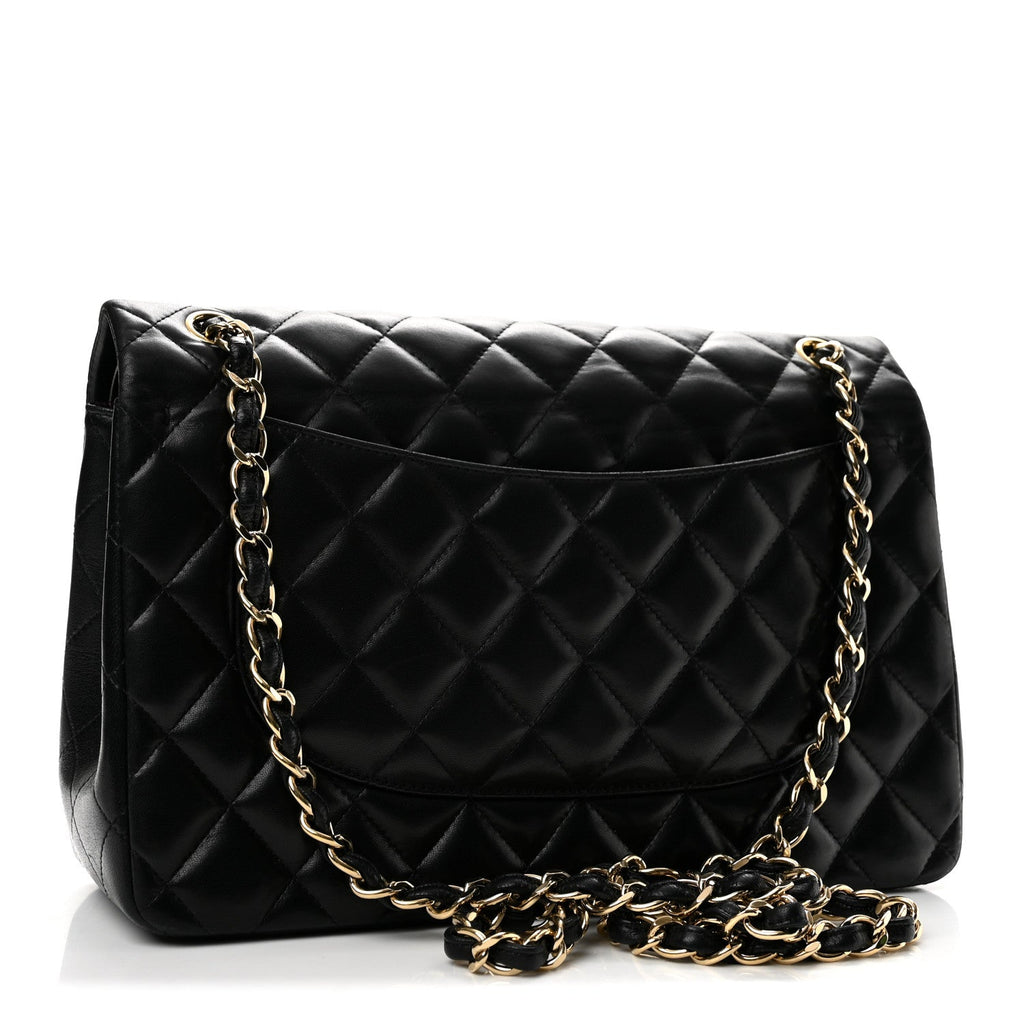 Lambskin Quilted Jumbo Double Flap Black