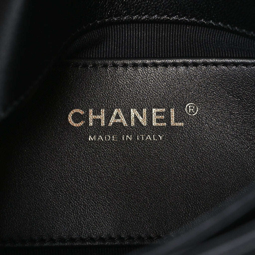 Lambskin Quilted Enamel Chain Logo Mini Flap Black