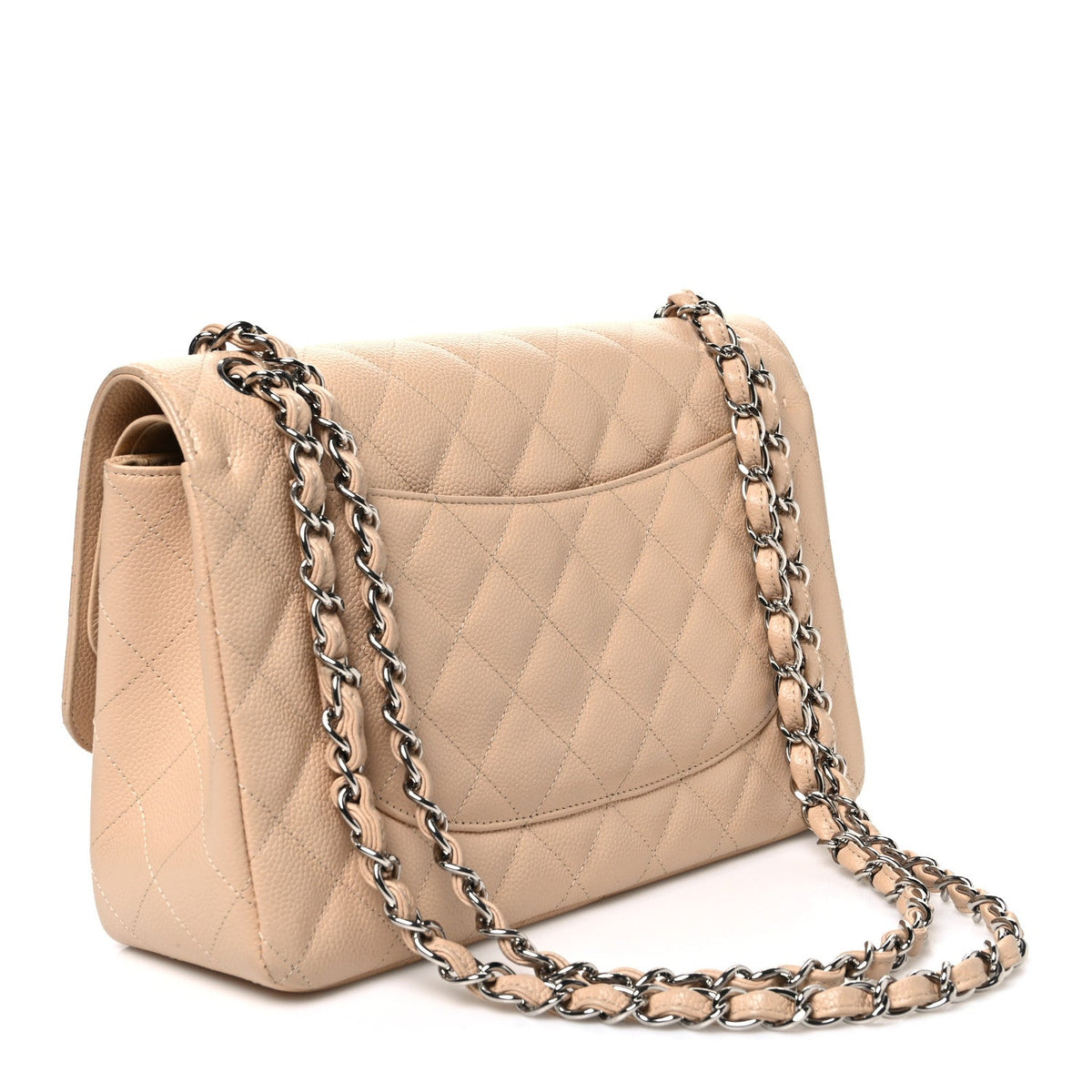 Caviar Quilted Jumbo Double Flap Light Beige