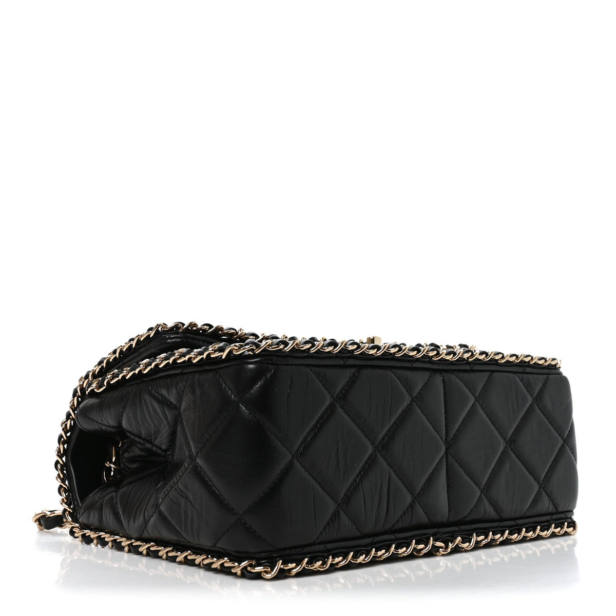Crumpled Calfskin Medium Chain All Over Flap Black