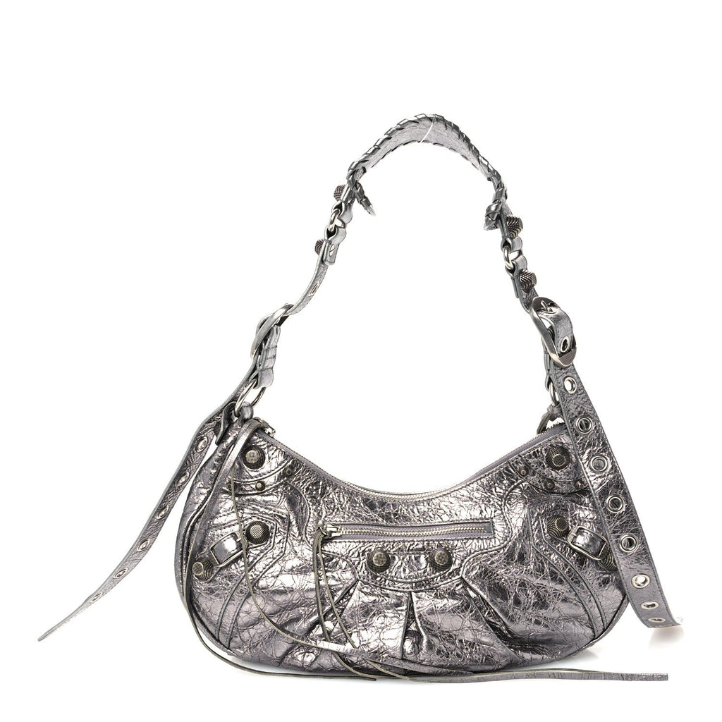 Metallic Agneau Arena Small Le Cagole Shoulder Bag Silver