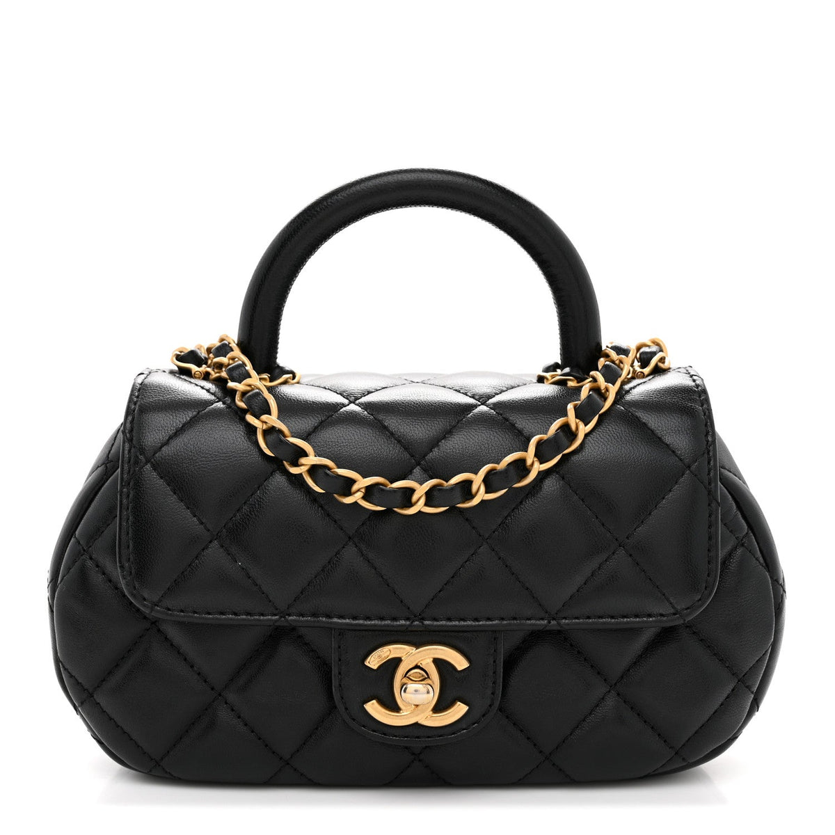 Lambskin Quilted Baywatch Top Handle Flap Black