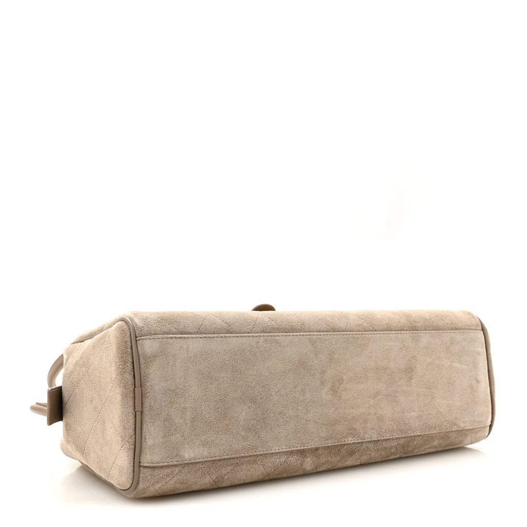 Suede Calfskin Large Perfect Bowling Bag Grey