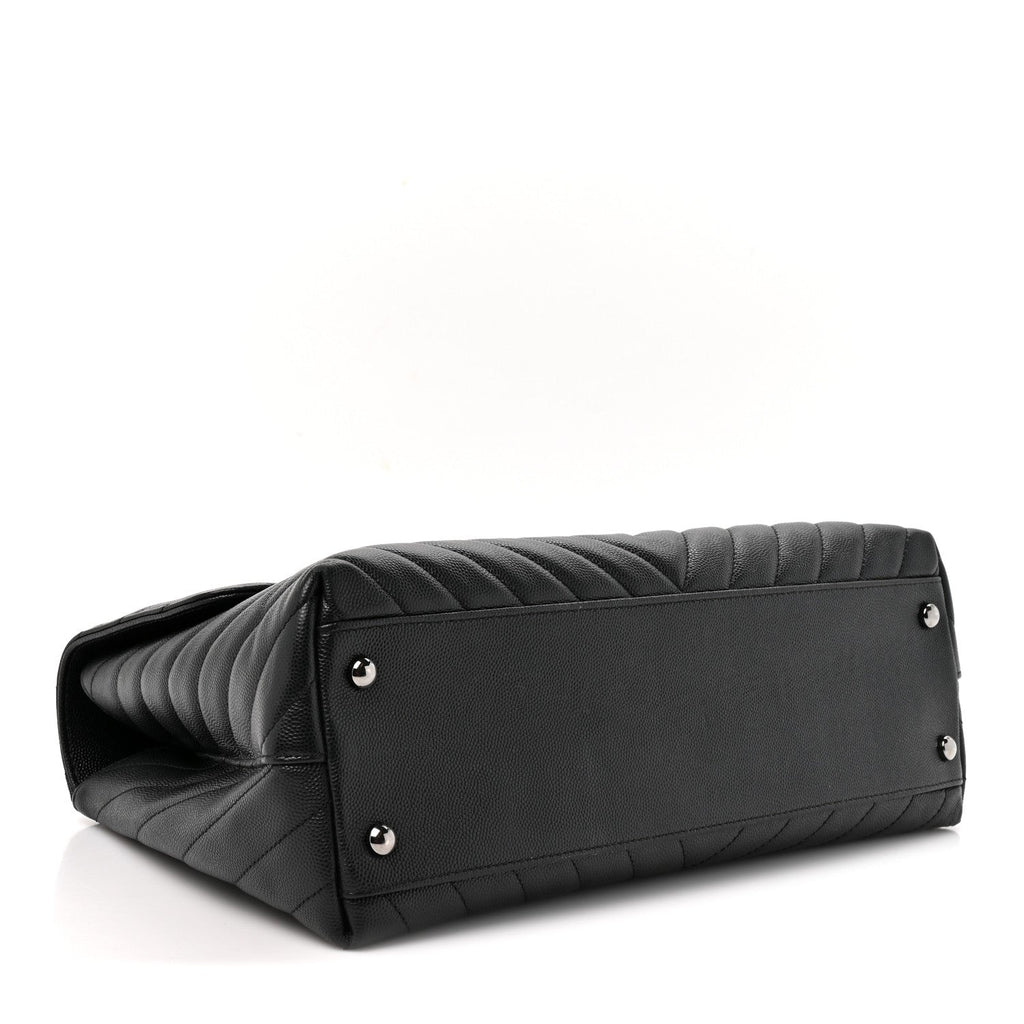 Caviar Chevron Quilted Medium Coco Handle Flap Black