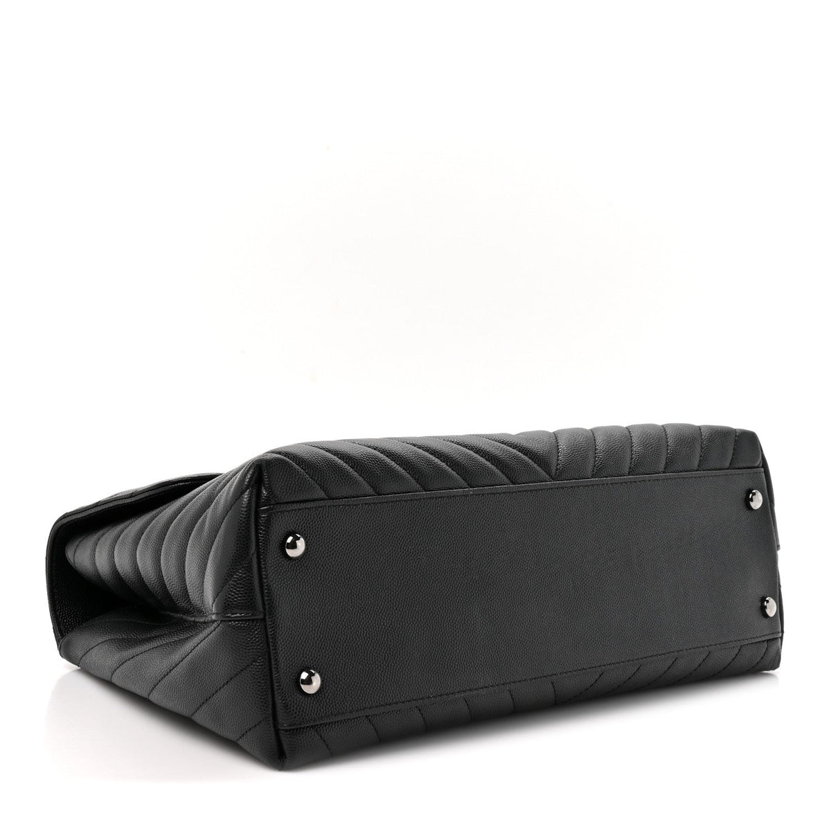 Caviar Chevron Quilted Medium Coco Handle Flap Black