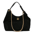 Suede Calfskin Lambskin Quilted Maxi Hobo Black