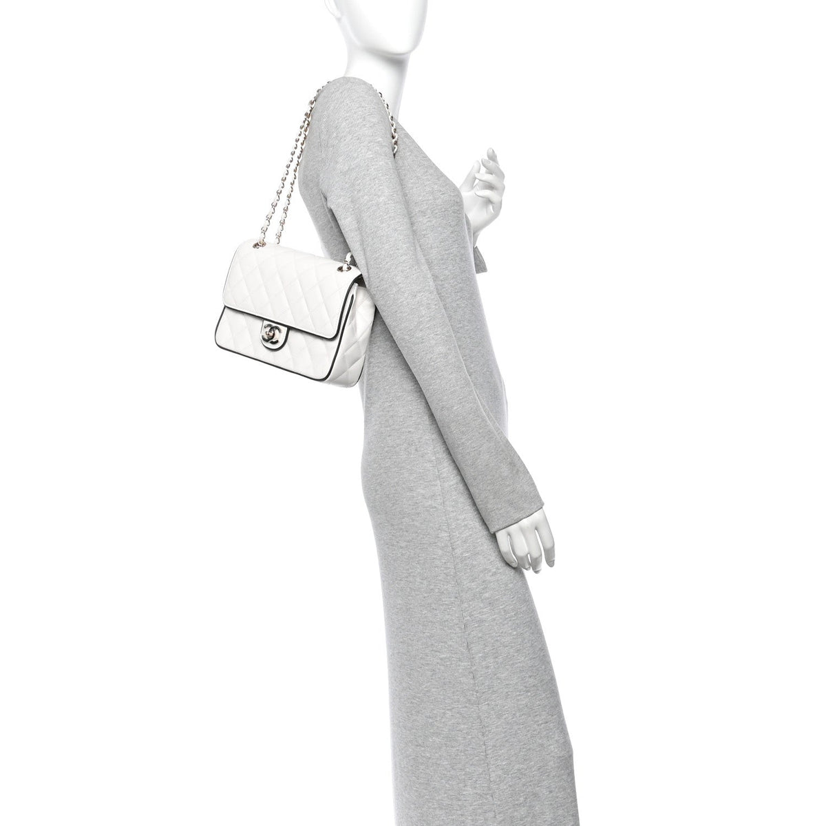 Lambskin Quilted Resin Graphic Frame Flap Bag White Black
