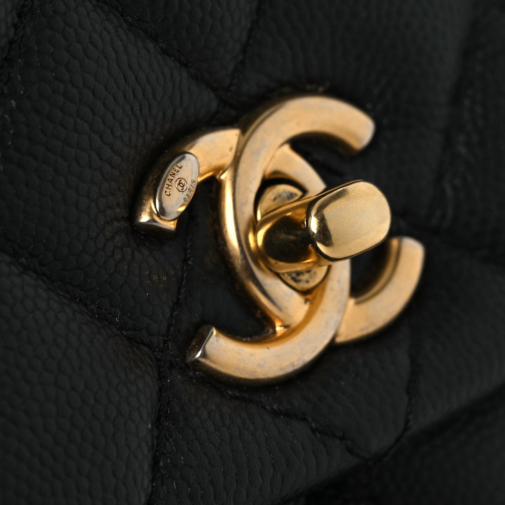 Caviar Lizard Embossed Quilted Mini Coco Handle Flap Black
