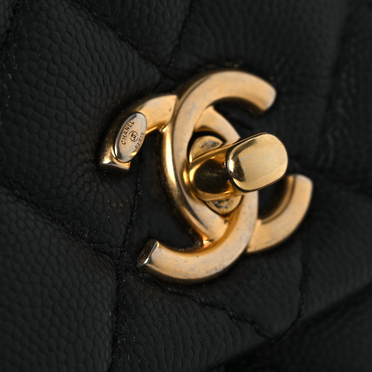 Caviar Lizard Embossed Quilted Mini Coco Handle Flap Black