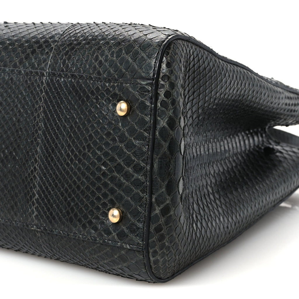 Snakeskin  Medium Executive Cerf Shopper Tote Black