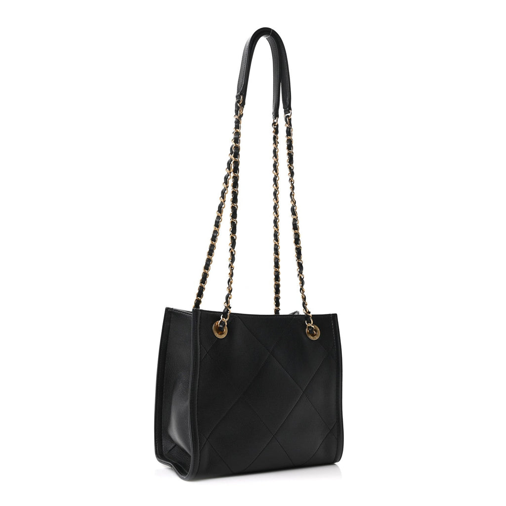 Calfskin Stitched Small Shopping Bag Black