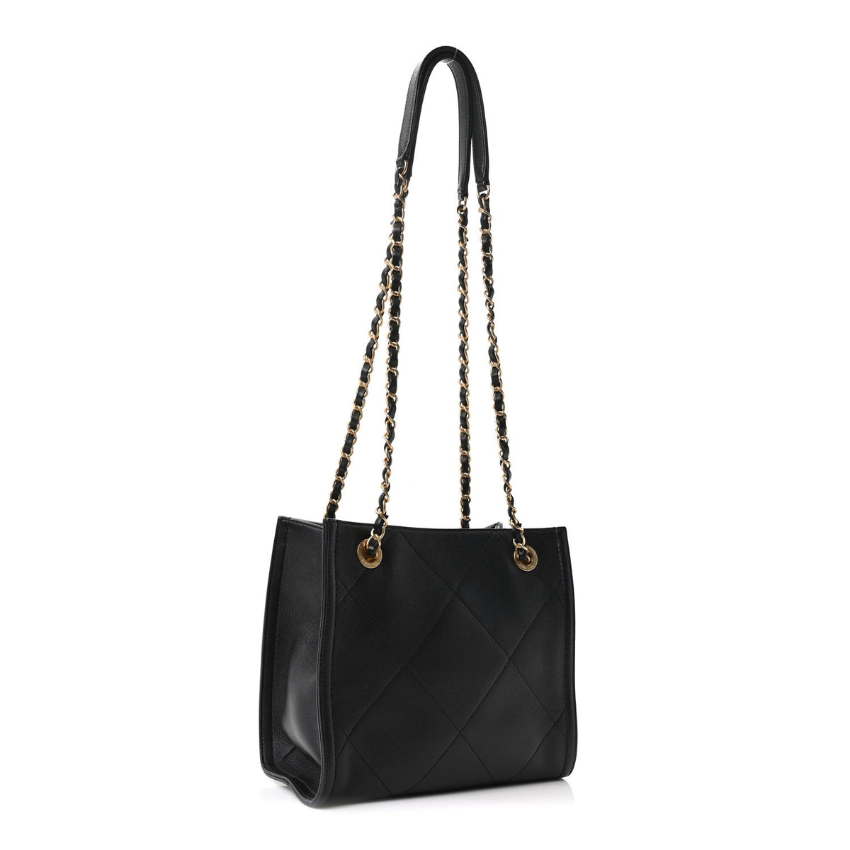 Calfskin Stitched Small Shopping Bag Black