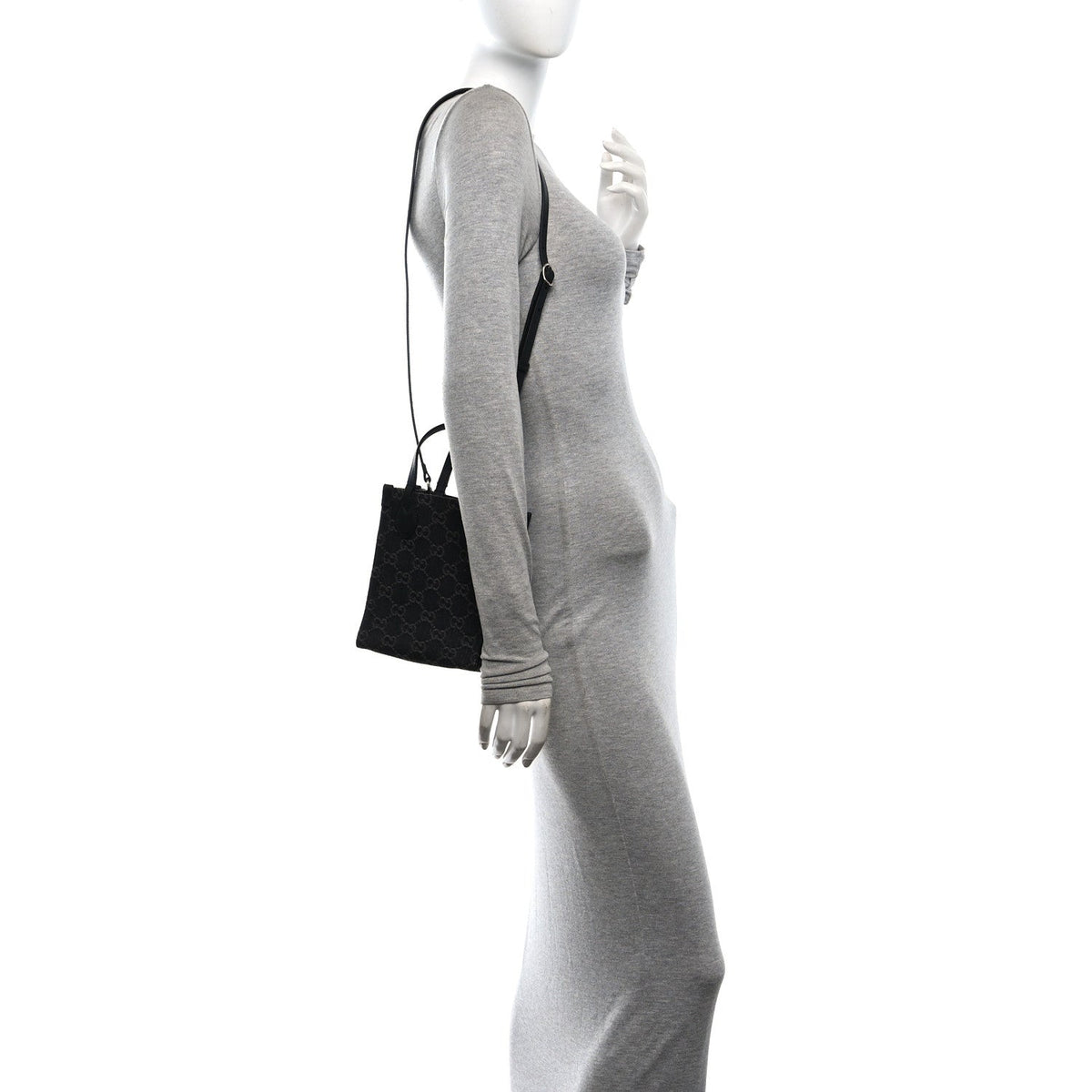 Denim Cuoio Harness GG Monogram Mini Ophidia Tote Bag Black Medium Grey