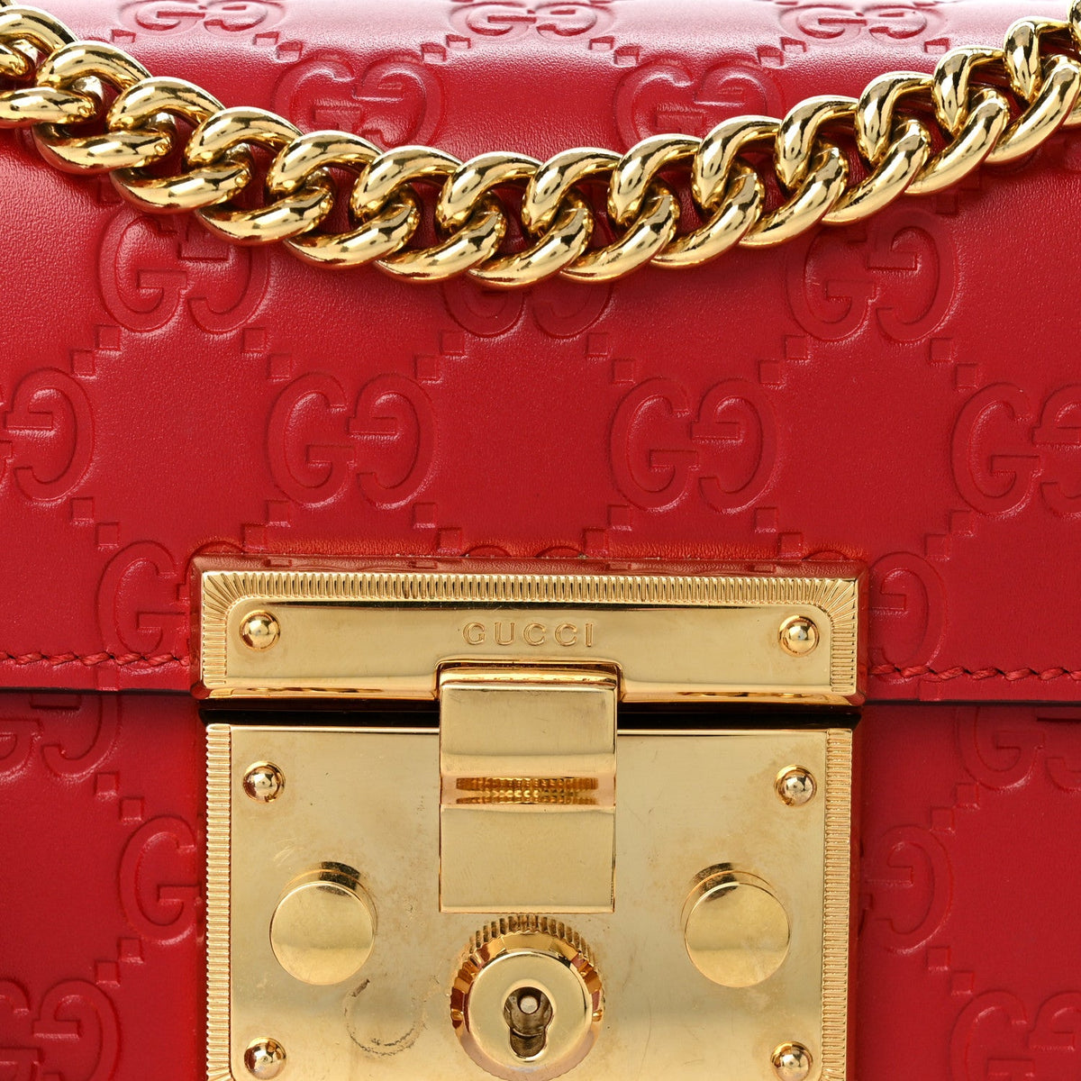Guccissima Small Padlock Shoulder Bag Hibiscus Red