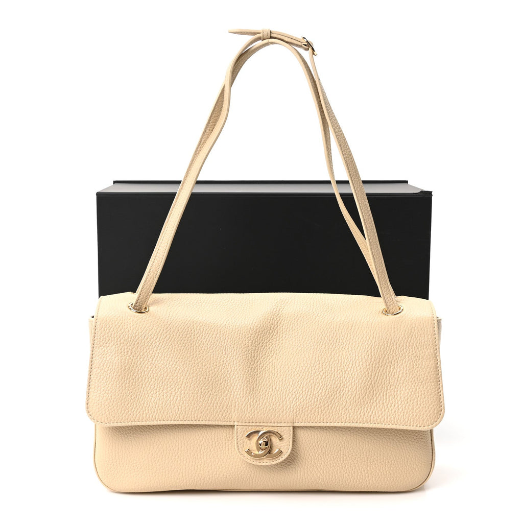 Grained Calfskin Small Souplissimo Maxi Flap Beige