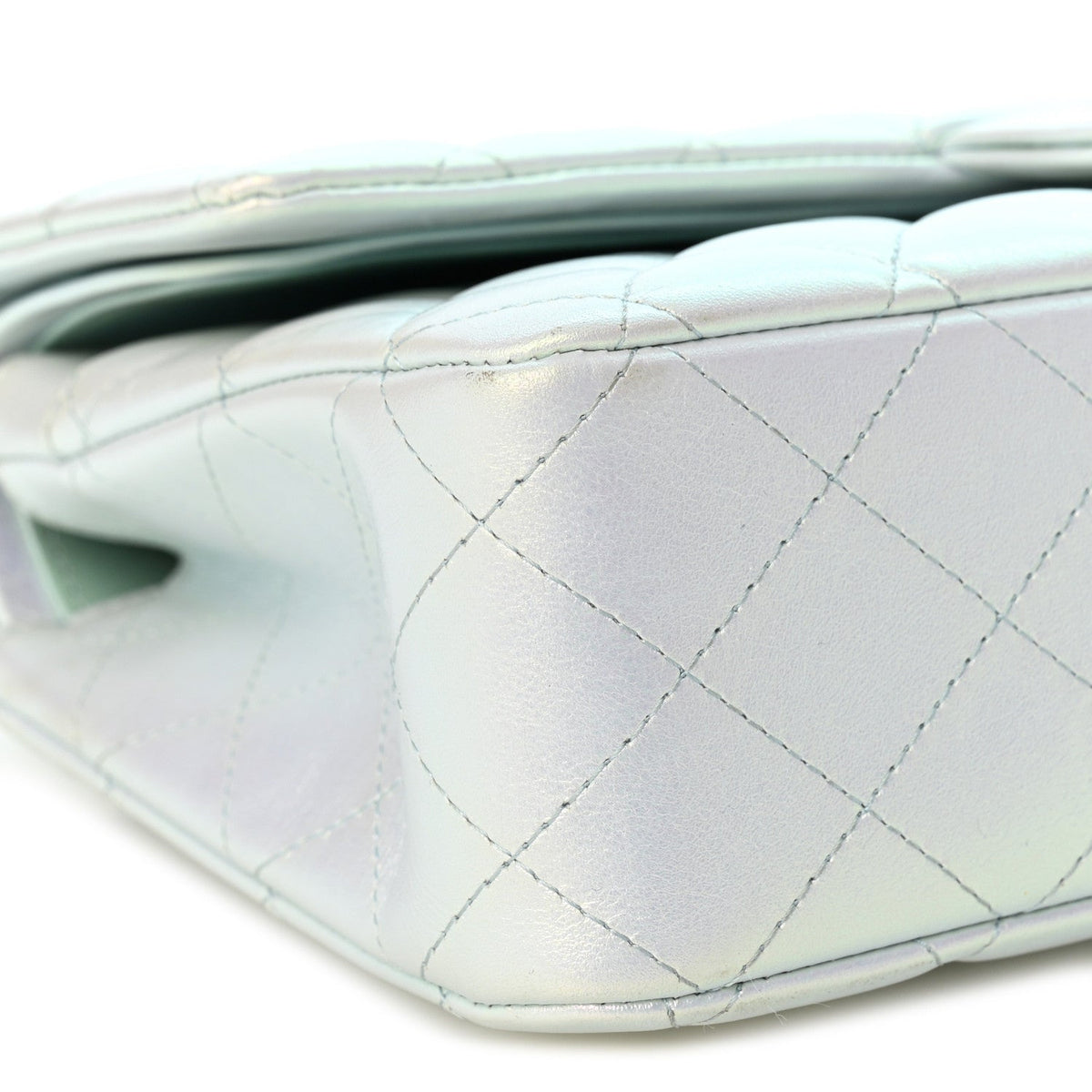 Iridescent Lambskin Quilted Medium Double Flap Light Blue