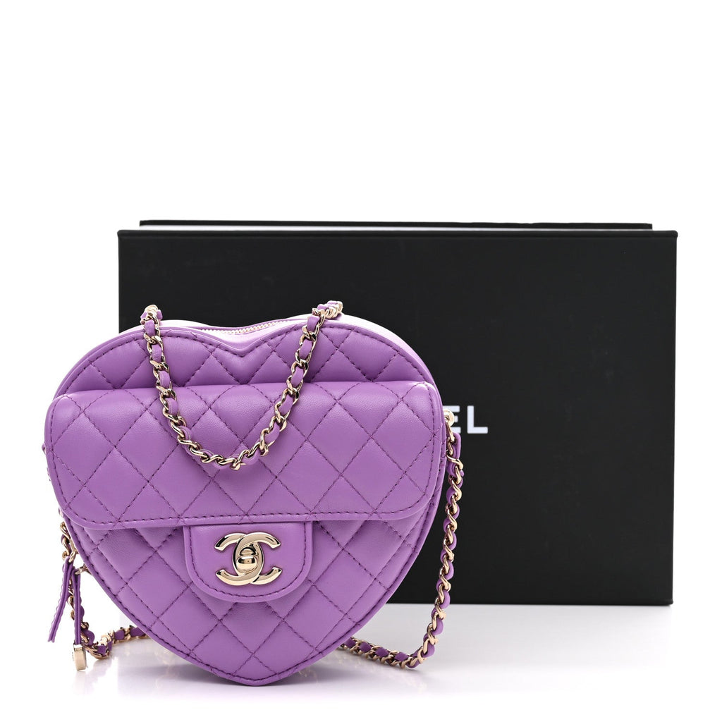 Lambskin Quilted CC In Love Heart Bag Purple