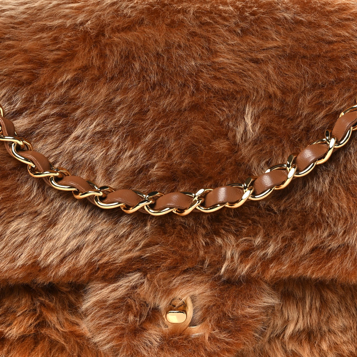 Shearling Lambskin Small Souplissimo Maxi Flap Brown