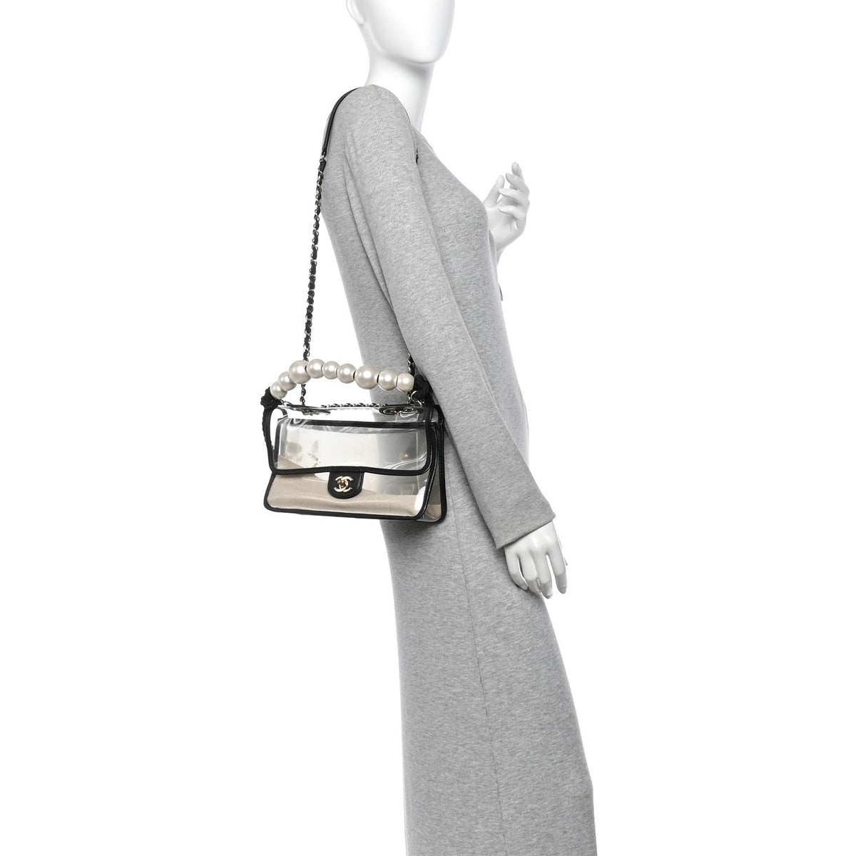 Lambskin PVC Sand By The Sea Flap With Pearl Strap Black