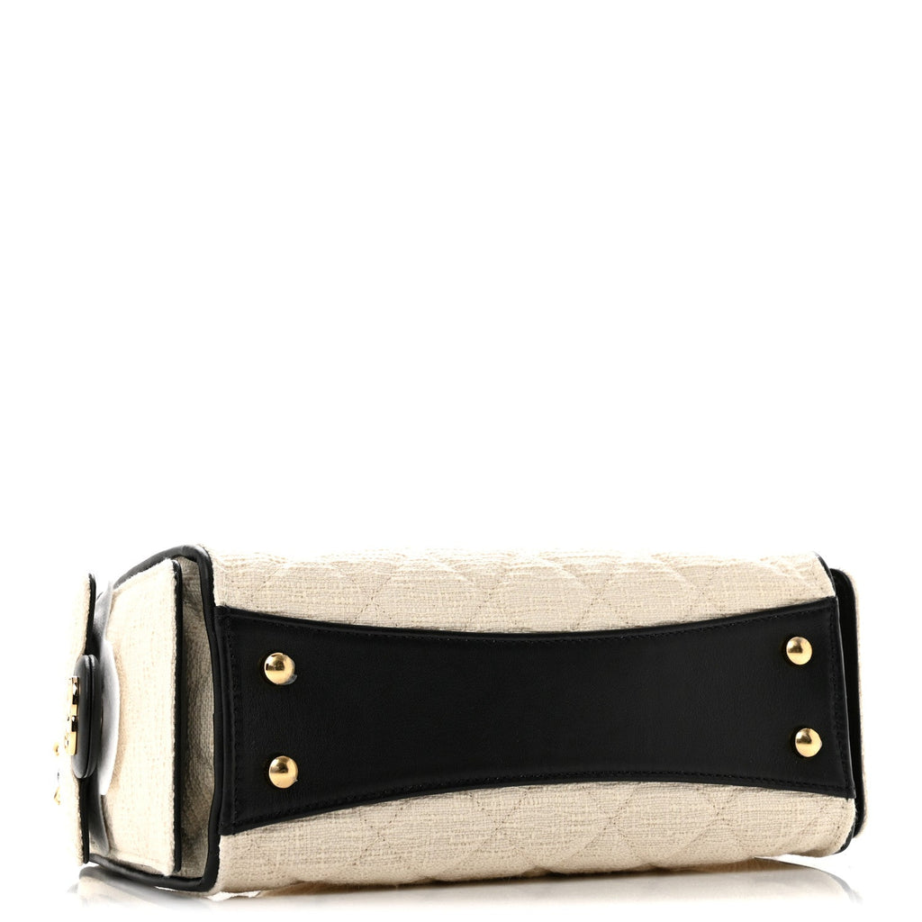 Canvas Calfskin Quilted Mini Chanel 25 Handbag Ecru Black