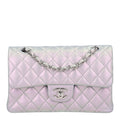 Iridescent Calfskin Quilted Small Double Flap Light Purple