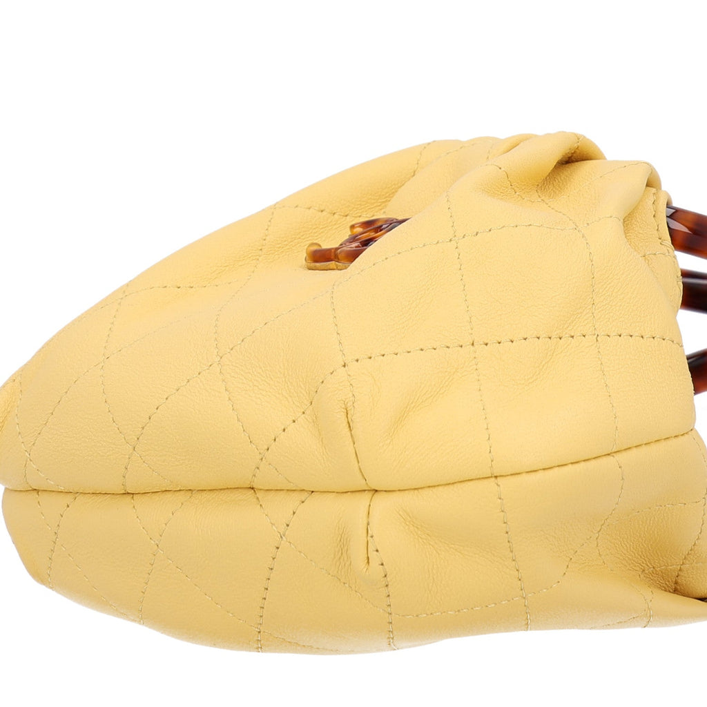 Lambskin Plexiglass Tortoise Shell Quilted Mini Pouch Yellow