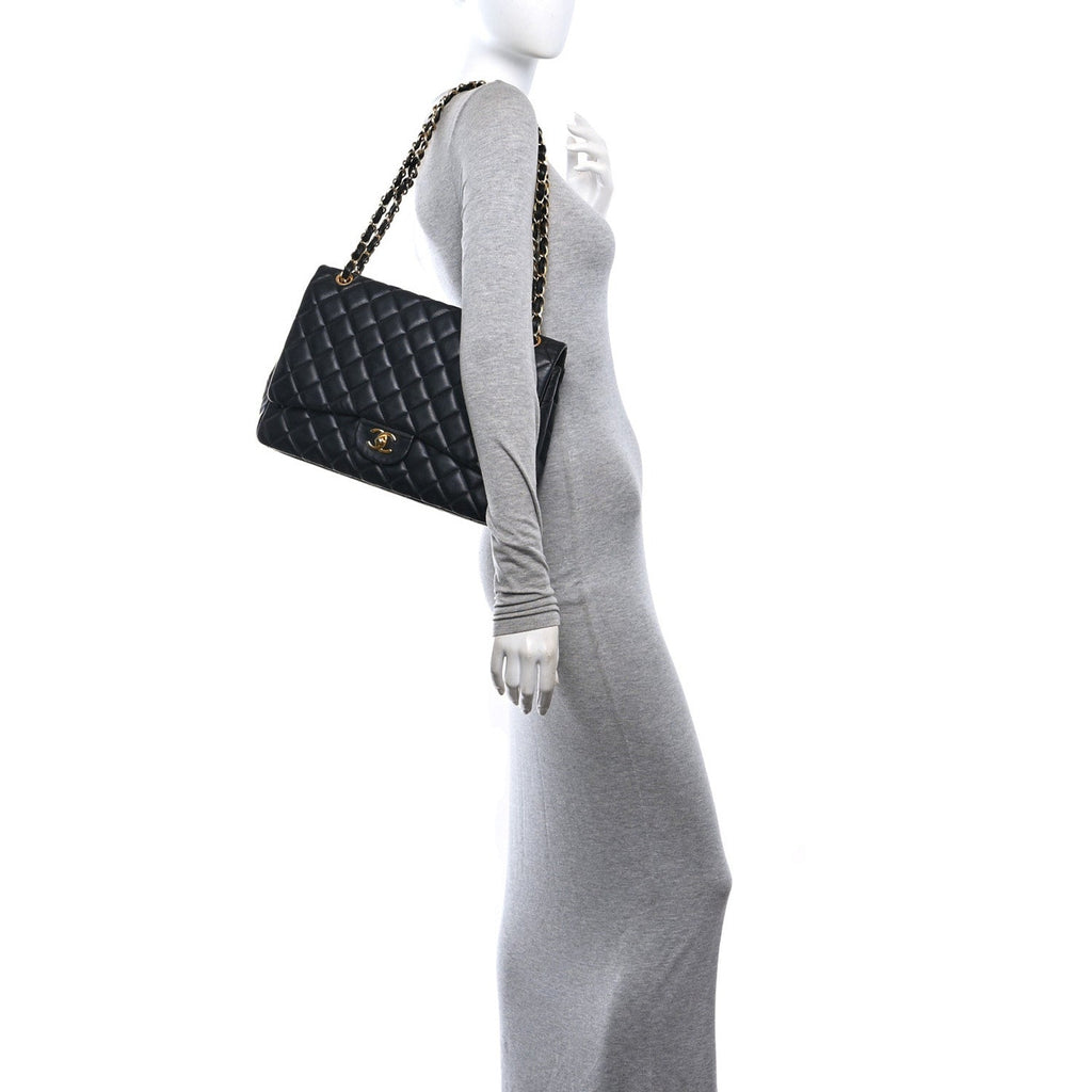Lambskin Quilted Maxi Single Flap Black