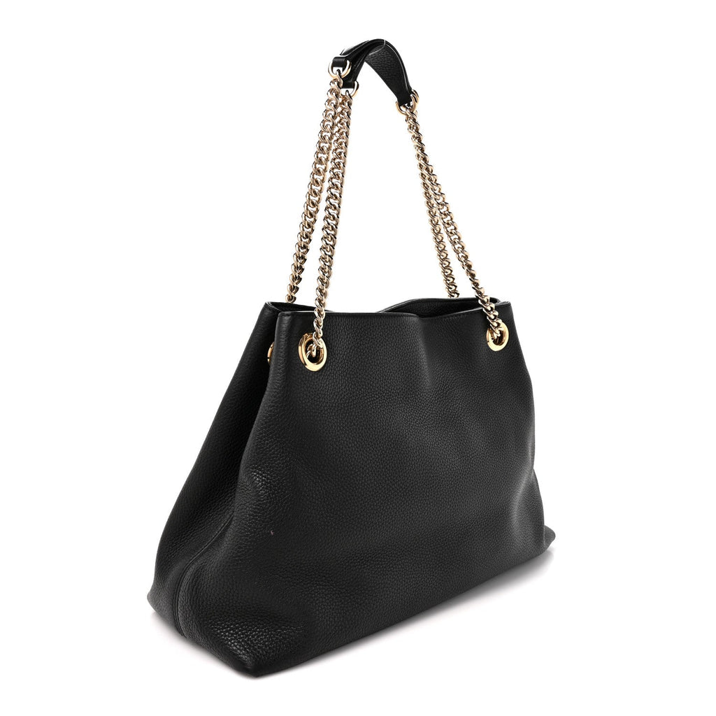 Pebbled Calfskin Medium Soho Chain Shoulder Bag Black