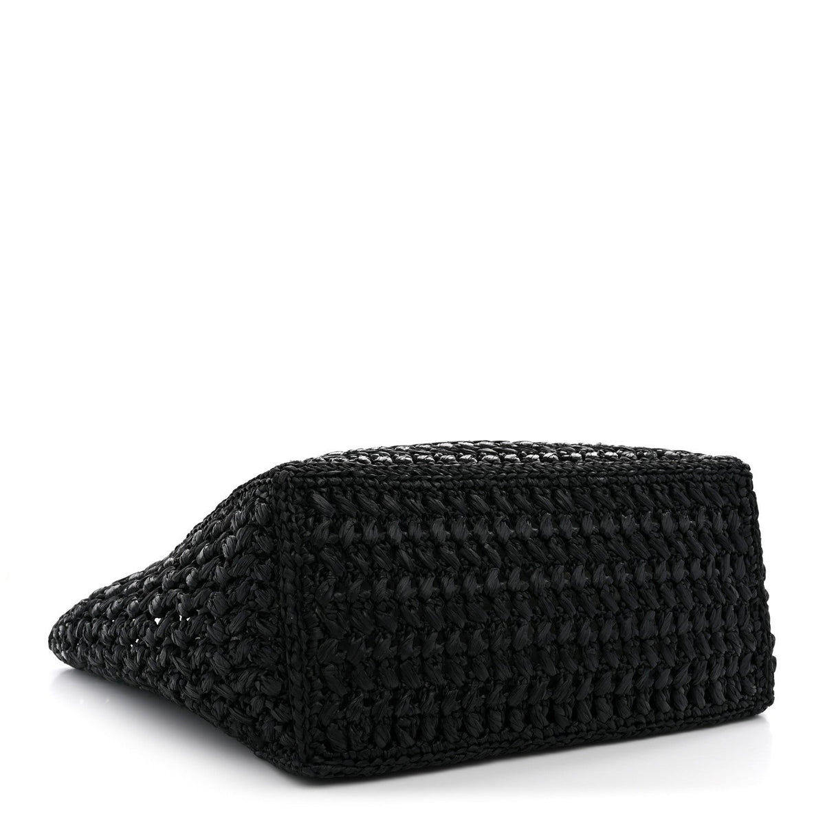 Raffia Effect Calfskin Coco Beach Shopping Tote Black