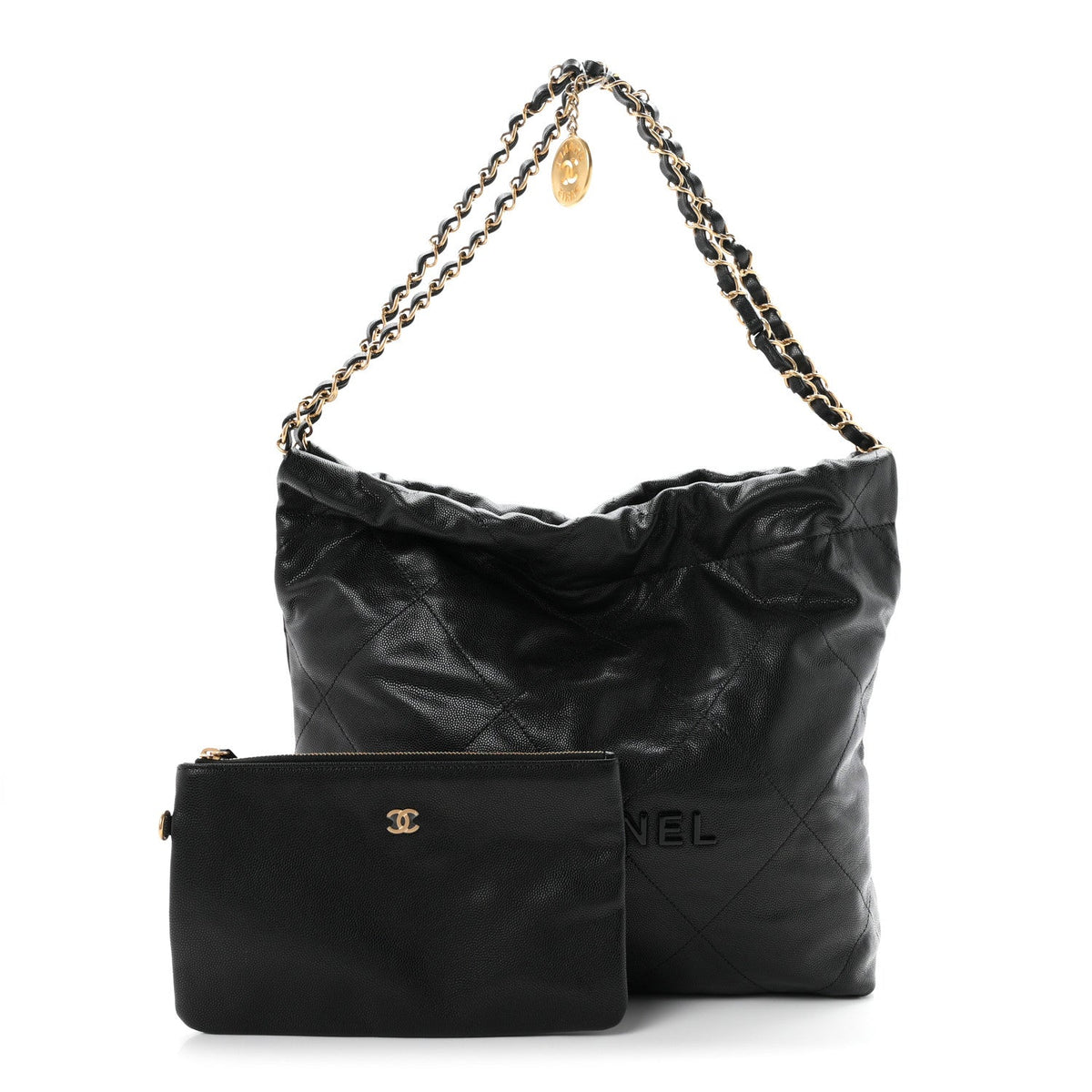 Shiny Caviar Quilted Monochrome Small Chanel 22  Black