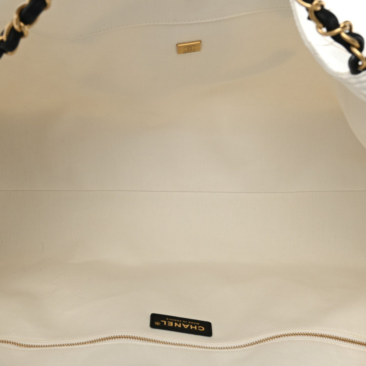 Denim Calfskin Quilted Coco Beach Small Shopping Tote White Black