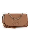 Pebbled Calfskin Medium Soho Flap Crossbody Camelia