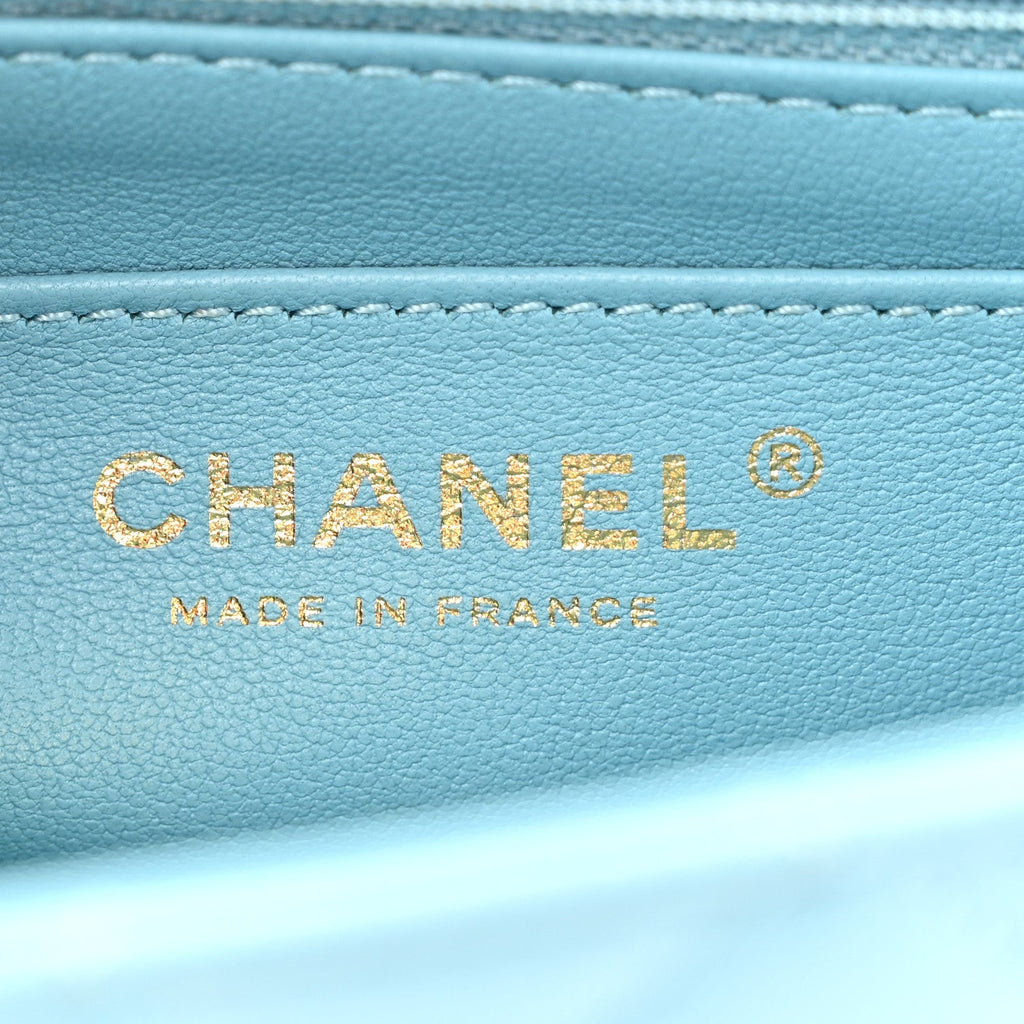 Lambskin Quilted Mini Strass On Top Flap Blue