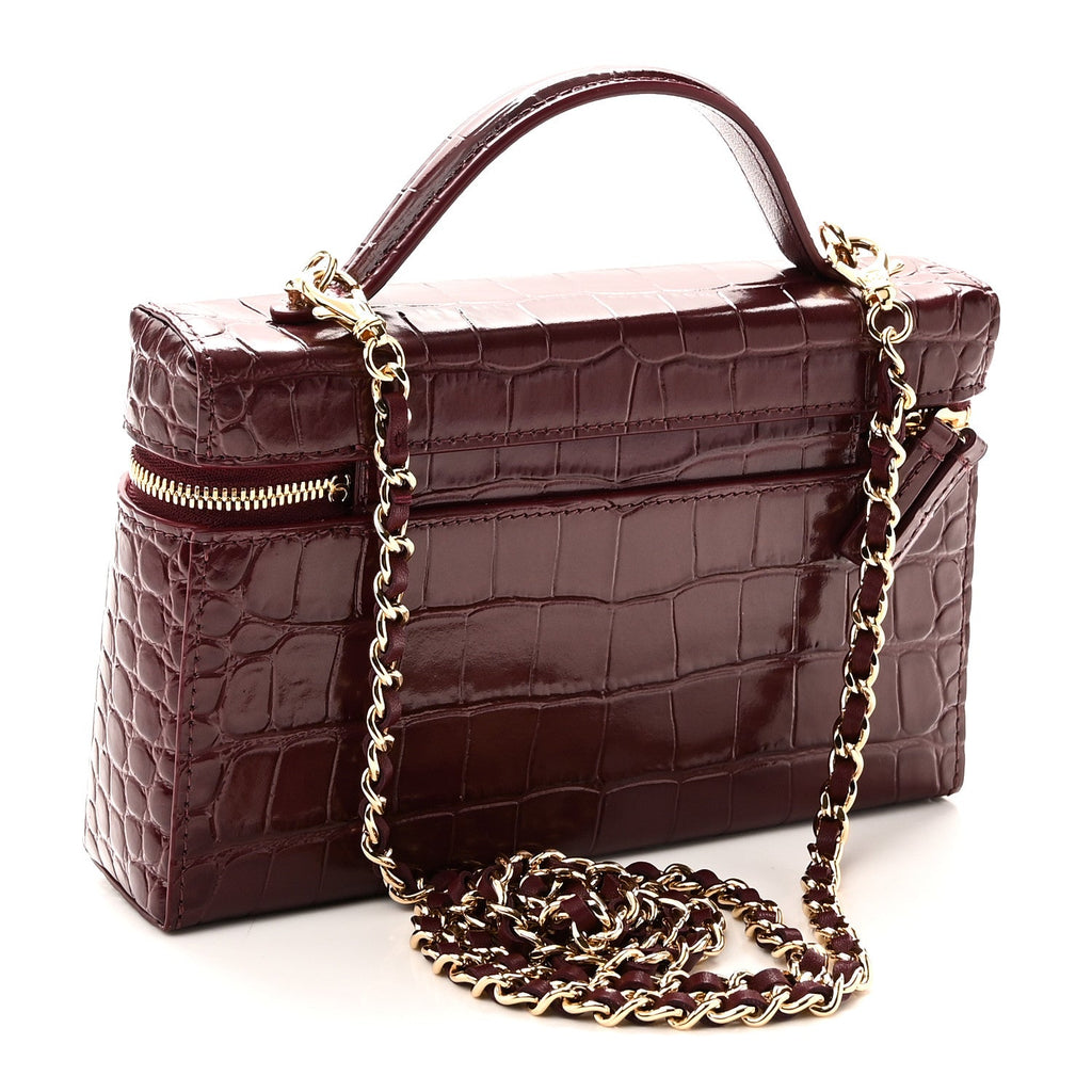 Calfskin Crocodile Embossed Crococo Exoticoco Vanity With Chain Dark Burgundy