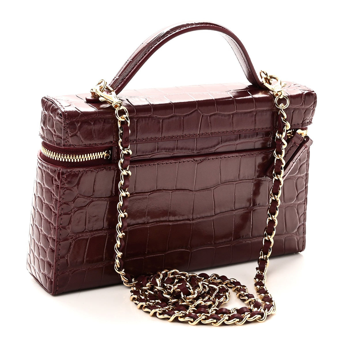 Calfskin Crocodile Embossed Crococo Exoticoco Vanity With Chain Dark Burgundy